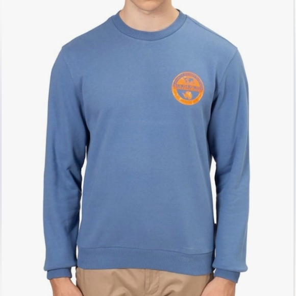 Napapijri | Mens Blue Grey Crewneck Sweatshirt Orange Napapijiri Logo MEDIUM - Picture 3 of 15